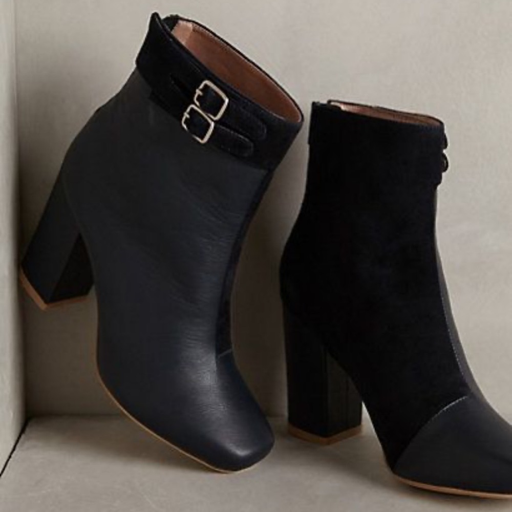 Miss Albright Navy Blue Ankle Booties with Chunky Heel